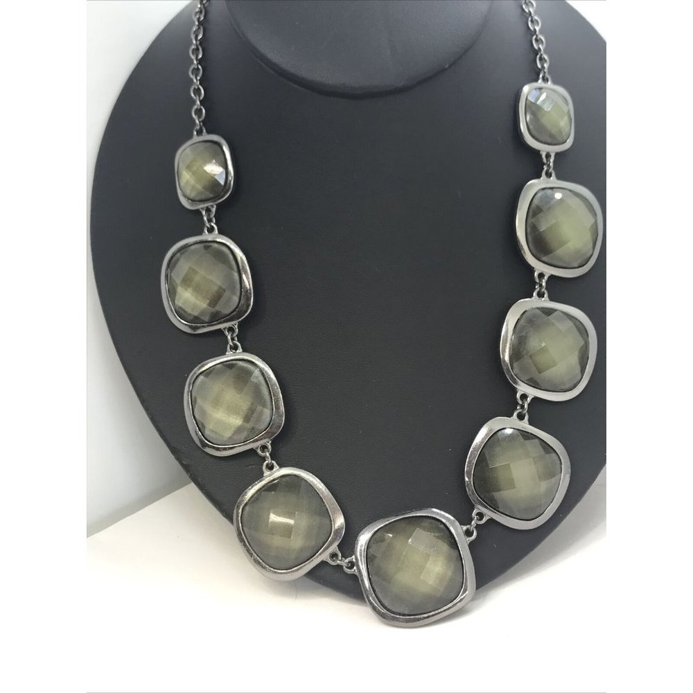 NY‎ Graduated Green Aqua Square Links Silver Tone Acrylic 21" Necklace